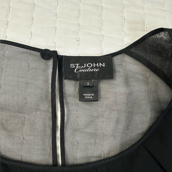 St. John Couture 100% Silk Elegant Black Caviar Sheer Blouse With Puff Sleeves - Picture 5 of 11